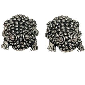 Cabot Vintage Silver Tone Hob Nail Frog Clip On Earrings, Signed